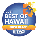 2021 Best of Hawaii First Place badge with hibiscus design from KITV4 Island Television.