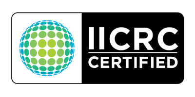 IICRC Certified logo with blue and green design on black background.