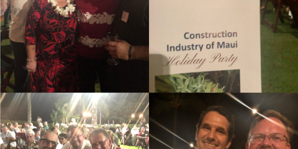 Construction Industry of Maui Holiday Party with attendees enjoying the evening outdoors.