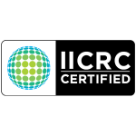 IICRC Certified logo with green dotted globe on a white and black background.