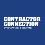 Contractor Connection logo by Crawford & Company in white on a blue background.